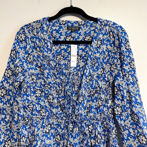 J. Crew Tiered Tie Front Floral Beach Dress NWT Size S Cobalt Blue - Picture 6 of 13